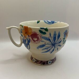 Anthropologie Dodi Floral Peacock Pedestal Mug Boho Stoneware Tea Coffee